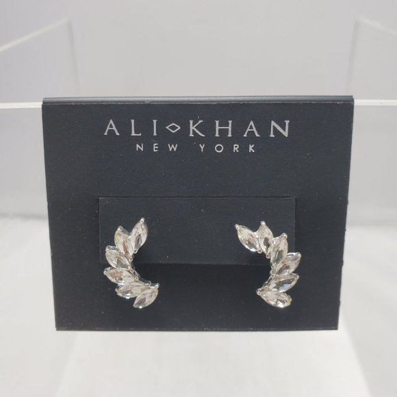 Ali Khan cubic zirconia crystal leaf drop pierced earring - Picture 3 of 3